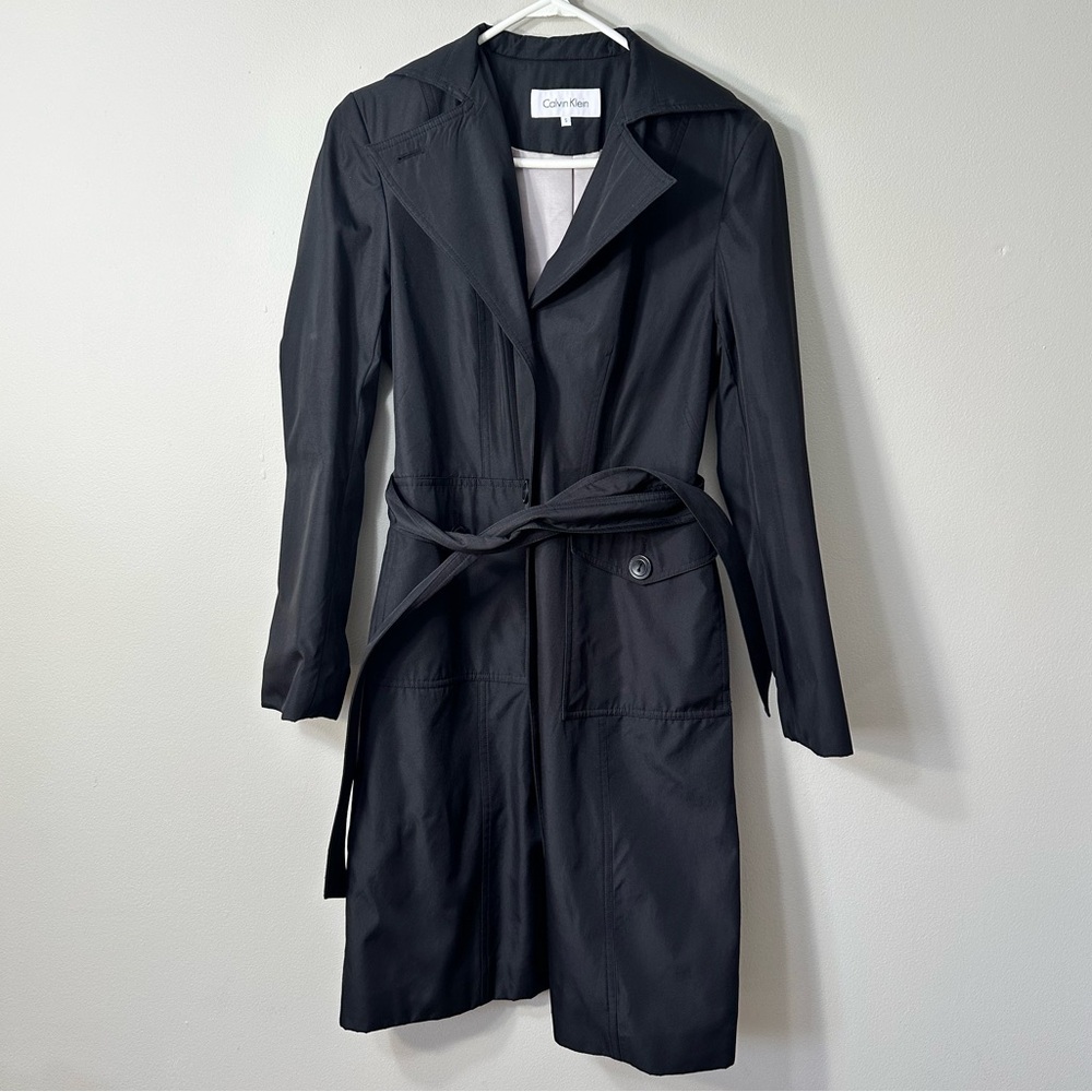 Calvin Klein Women’s Long Trench Coat with Belt - Small - Black